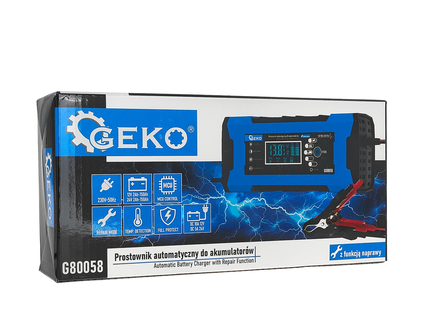 Caricabatterie intelligente automatico per auto, moto, caravan 12/24 V 10 A , mantenitore di carica con protezione da sovraccarico e compensazione termica, per batterie WET, MF, Ca/Ca, GEL e AGM, con display digitale LCD, Geko