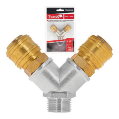 Distributore aria compressa, tubo compressore attacco rapido a 2 vie, raccordi rapidi aria compressa con connettori da 1/2 pollici, in ottone e acciaio zincato, raccordo aria compressa