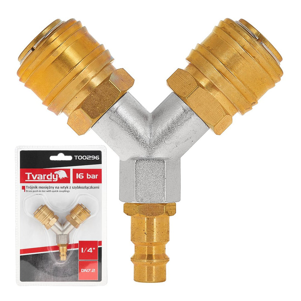Distributore aria compressa, tubo compressore attacco rapido a 2 vie, raccordi rapidi con connettori da 1/4'', in ottone e acciaio zincato