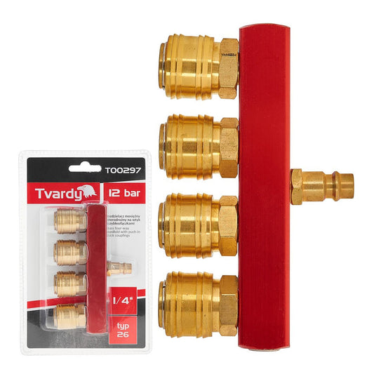 Distributore aria compressa, tubo compressore attacco rapido a 4 vie, raccordi rapidi con connettori da 1/4'' in ottone e acciaio zincato