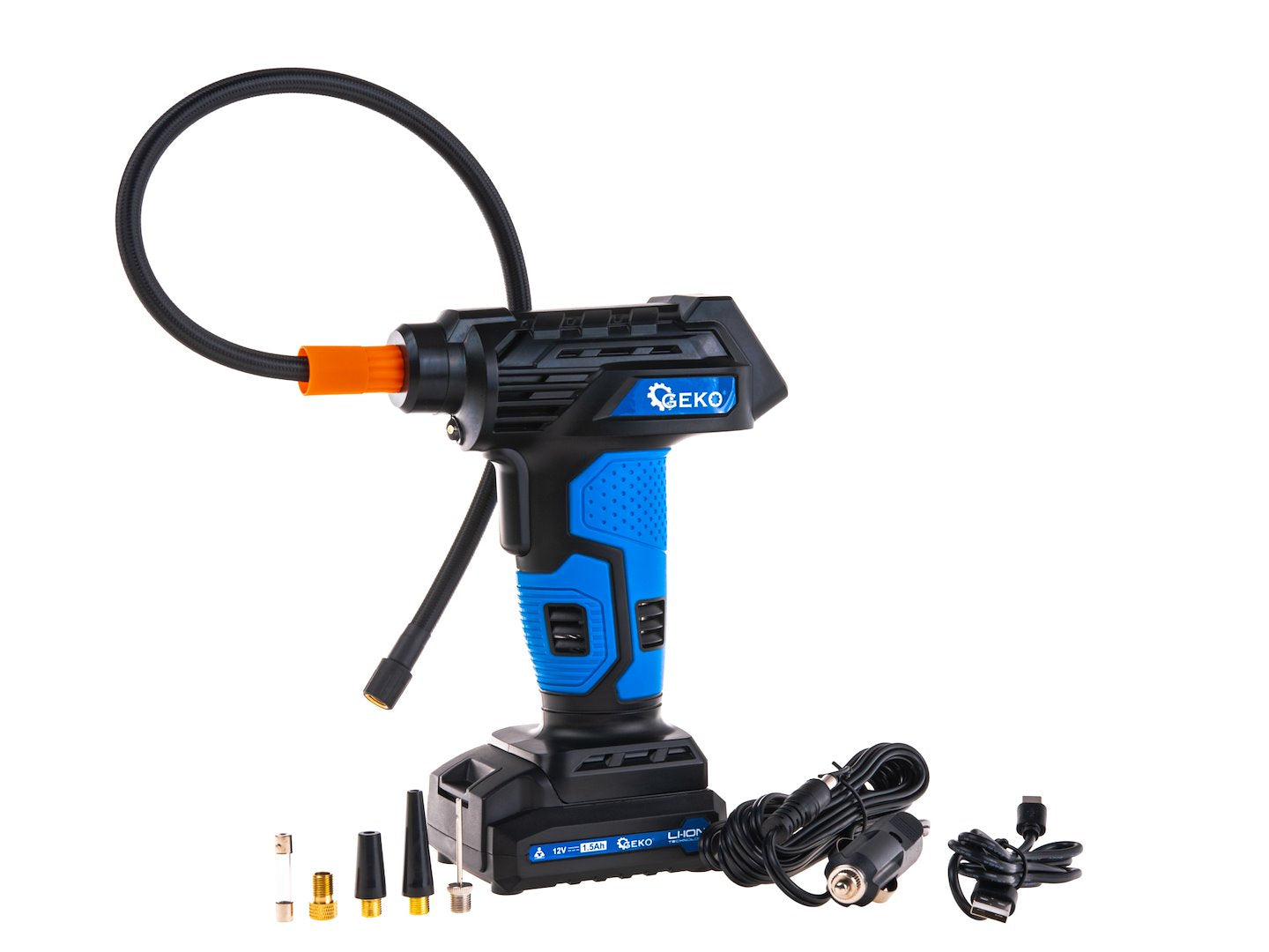 Compressore aria portatile senza fili, gonfiatore pneumatici per auto, moto e bicicletta con manometro lcd, luce led, batteria 12V ricaricabile