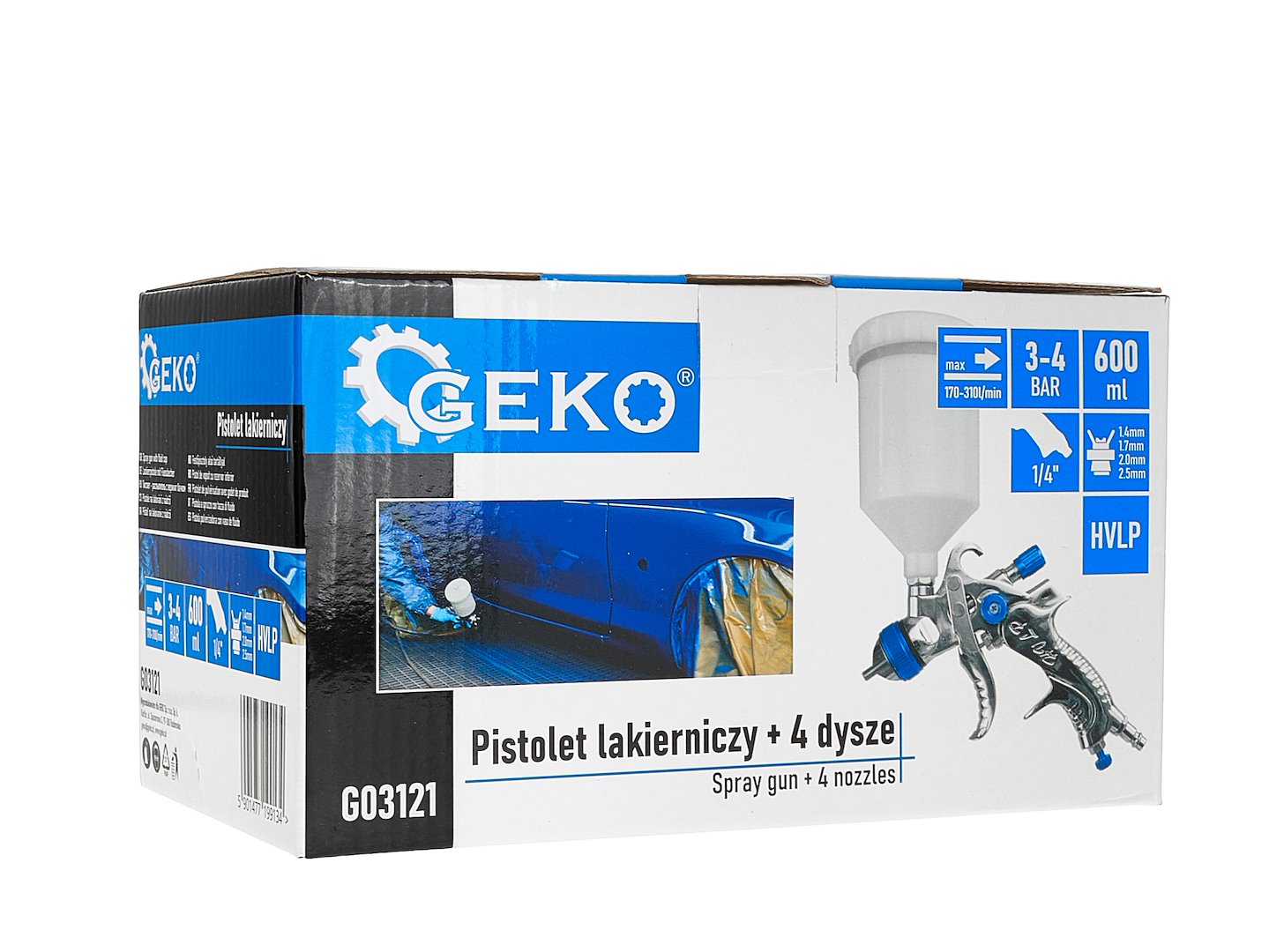Pistola verniciatura a spruzzo HVLP ,serbatoio 600 ml, 4 ugelli 1.4-1.7-2.0-2.5