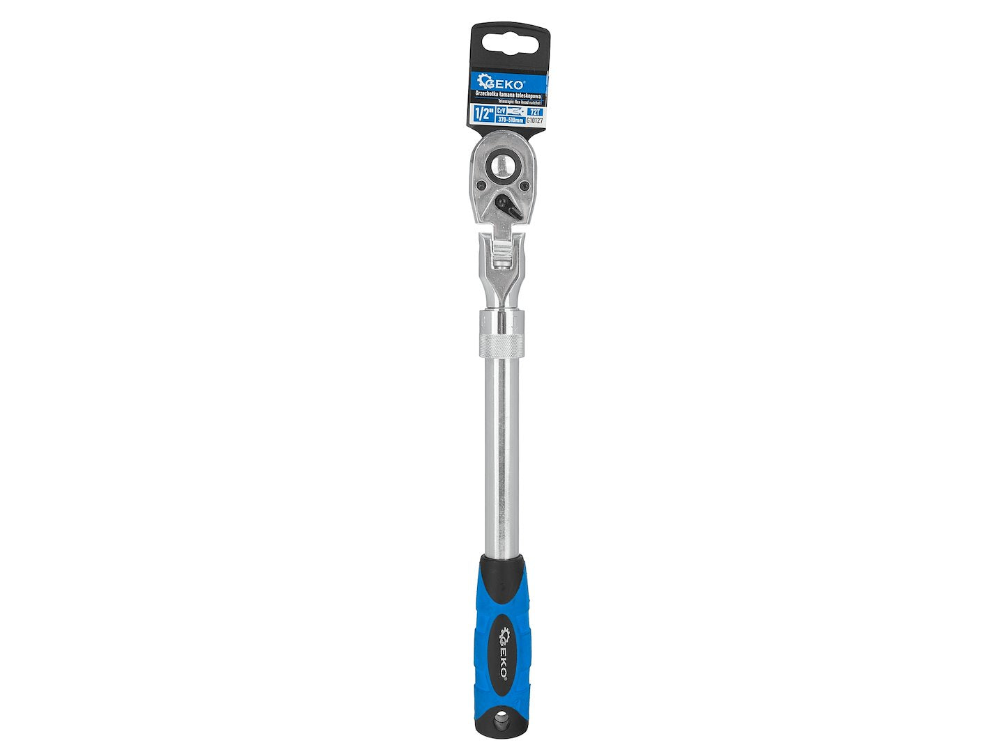 Cricchetto telescopico da 1/2" 370–510 mm, chiave a cricco telescopica con 48 denti, testa snodata, 72T CrV