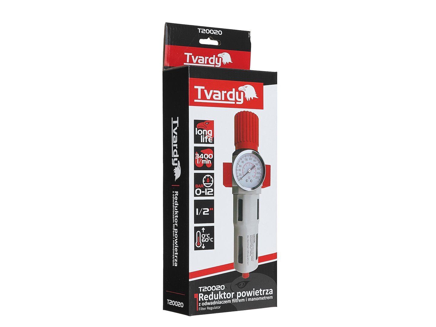 Filtro aria con regolatore di pressione del separatore d'acqua, regolatore del compressore d'aria con valvola di riduzione della pressione e manometro, accessorio per utensili pneumatici, 1/2 Tvardy