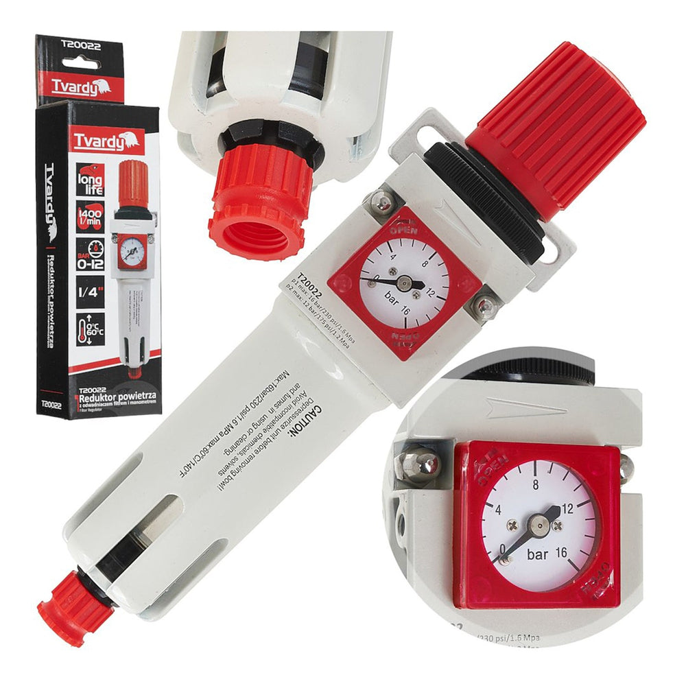 Filtro aria con regolatore di pressione del separatore d'acqua,con valvola di riduzione e manometro, accessorio per utensili pneumatici, 1/4 Tvardy