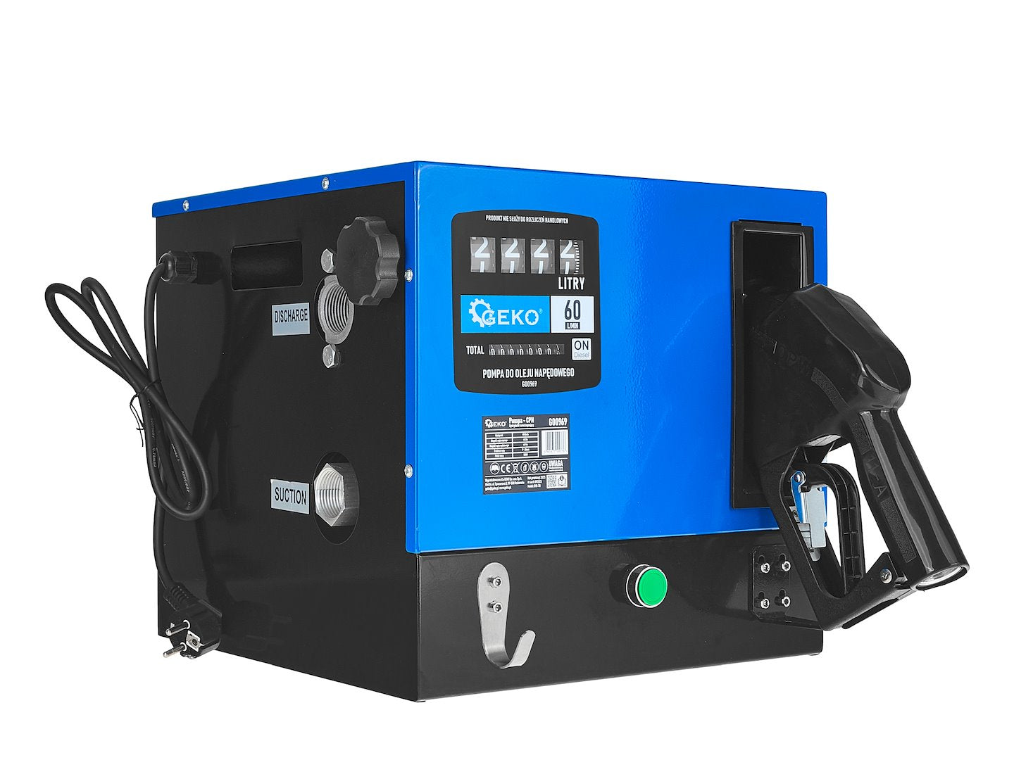 Pompa autoadescante per trasferimento diesel gasolio 60 l/min 550 W con pistola automatica, contatore e filtro, distributore diesel gasolio, Geko