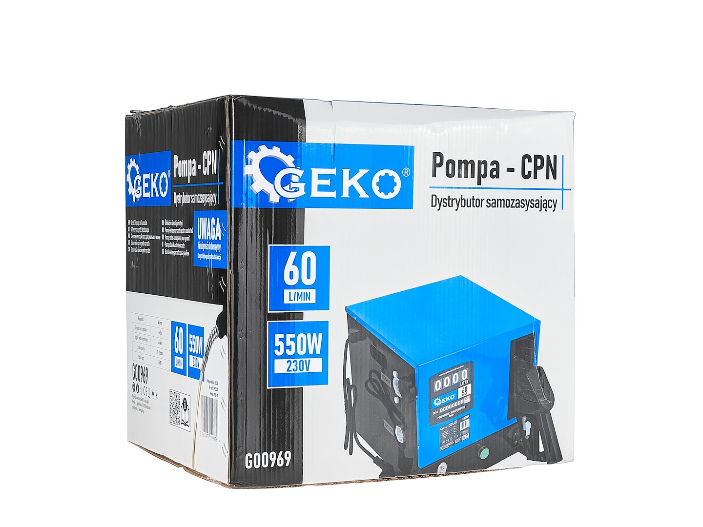Pompa autoadescante per trasferimento diesel gasolio 60 l/min 550 W con pistola automatica, contatore e filtro, distributore diesel gasolio, Geko