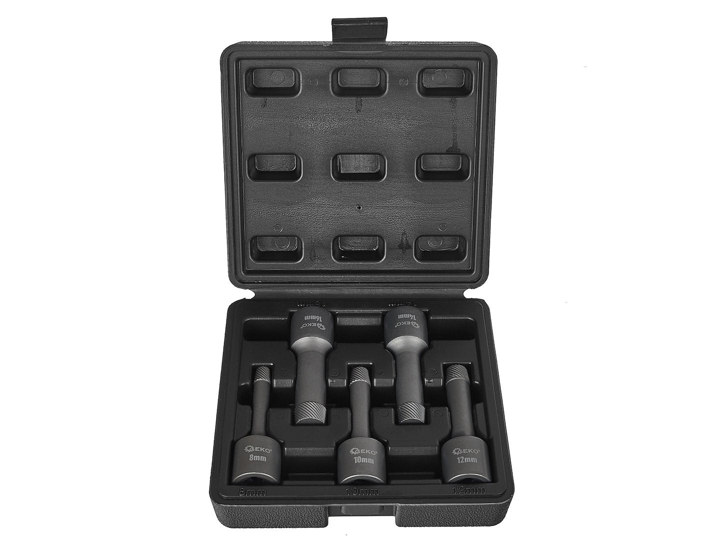 Set di 5 estrattori per viti svitate, rotte e danneggiate - con attacco 1/2", 8-16 mm - kit di rimozione con punte per trapano, estrattori, in lega di acciaio, Geko