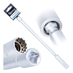 Chiave candela, 12 punti, 3/8”, 14mm, giunto cardanico, parete sottile e asta lunga, acciaio Cr-V, 310 mm, Geko