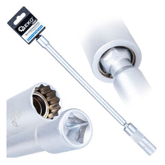 Chiave candela, 12 punti, 3/8”, 16mm, giunto cardanico, parete sottile e asta lunga, acciaio Cr-V, 310 mm, Geko