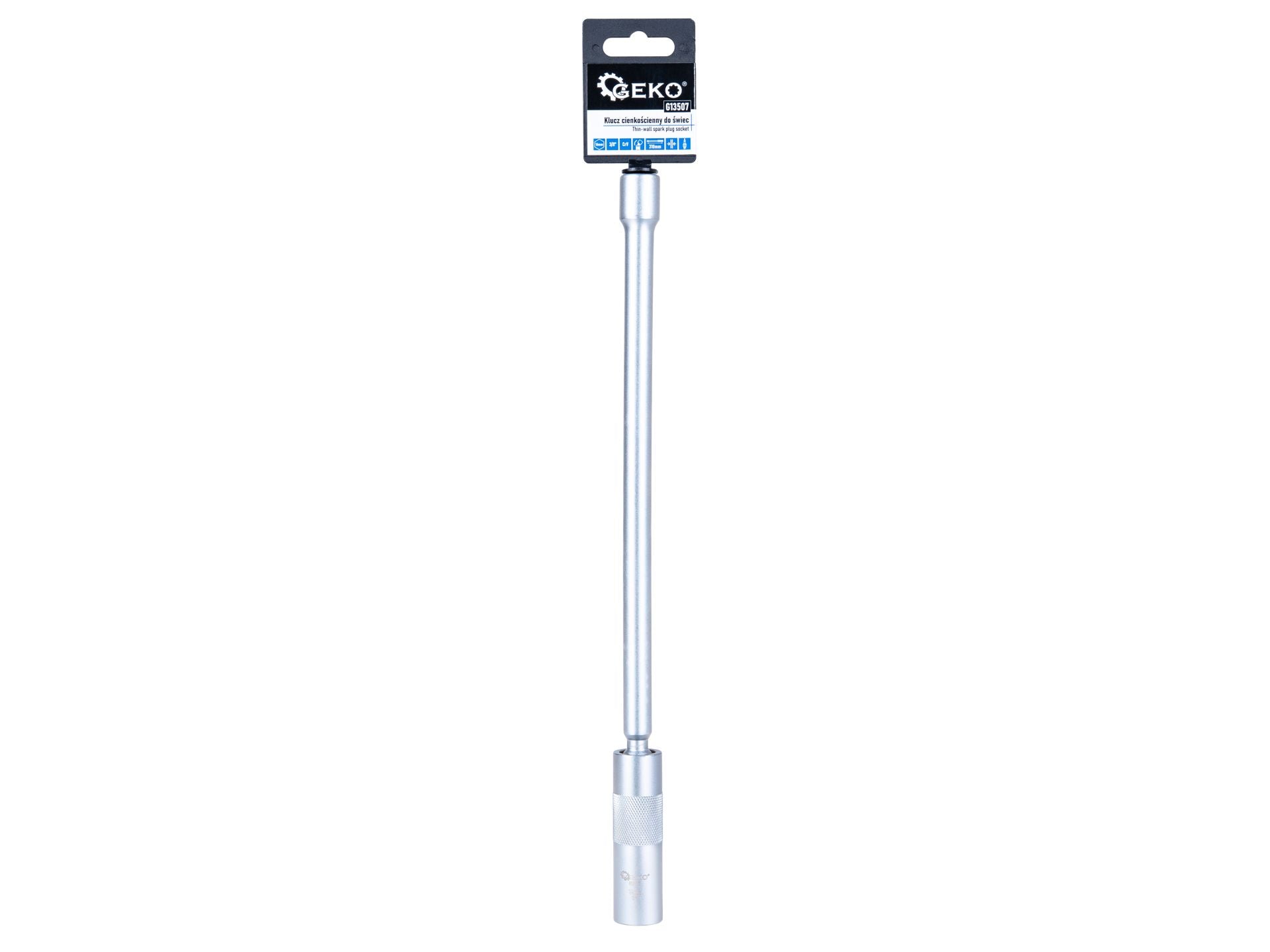 Chiave candela, 12 punti, 3/8”, 16mm, giunto cardanico, parete sottile e asta lunga, acciaio Cr-V, 310 mm, Geko
