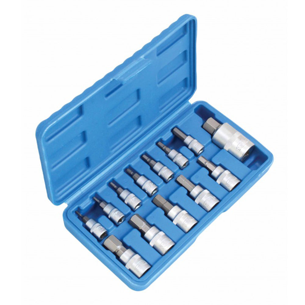 Set di chiavi a bussola con punta esagonale per chiave dinamometrica, chiave a cricchetto e avvitatore a batteria, 13 pezzi, in acciaio Cr-V con finitura opaca + zigrinatura (knurling), 1/2, in valigetta