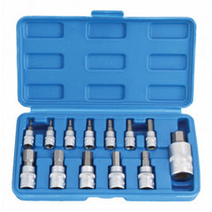 Set di chiavi a bussola con punta esagonale per chiave dinamometrica, chiave a cricchetto e avvitatore a batteria, 13 pezzi, in acciaio Cr-V con finitura opaca + zigrinatura (knurling), 1/2, in valigetta
