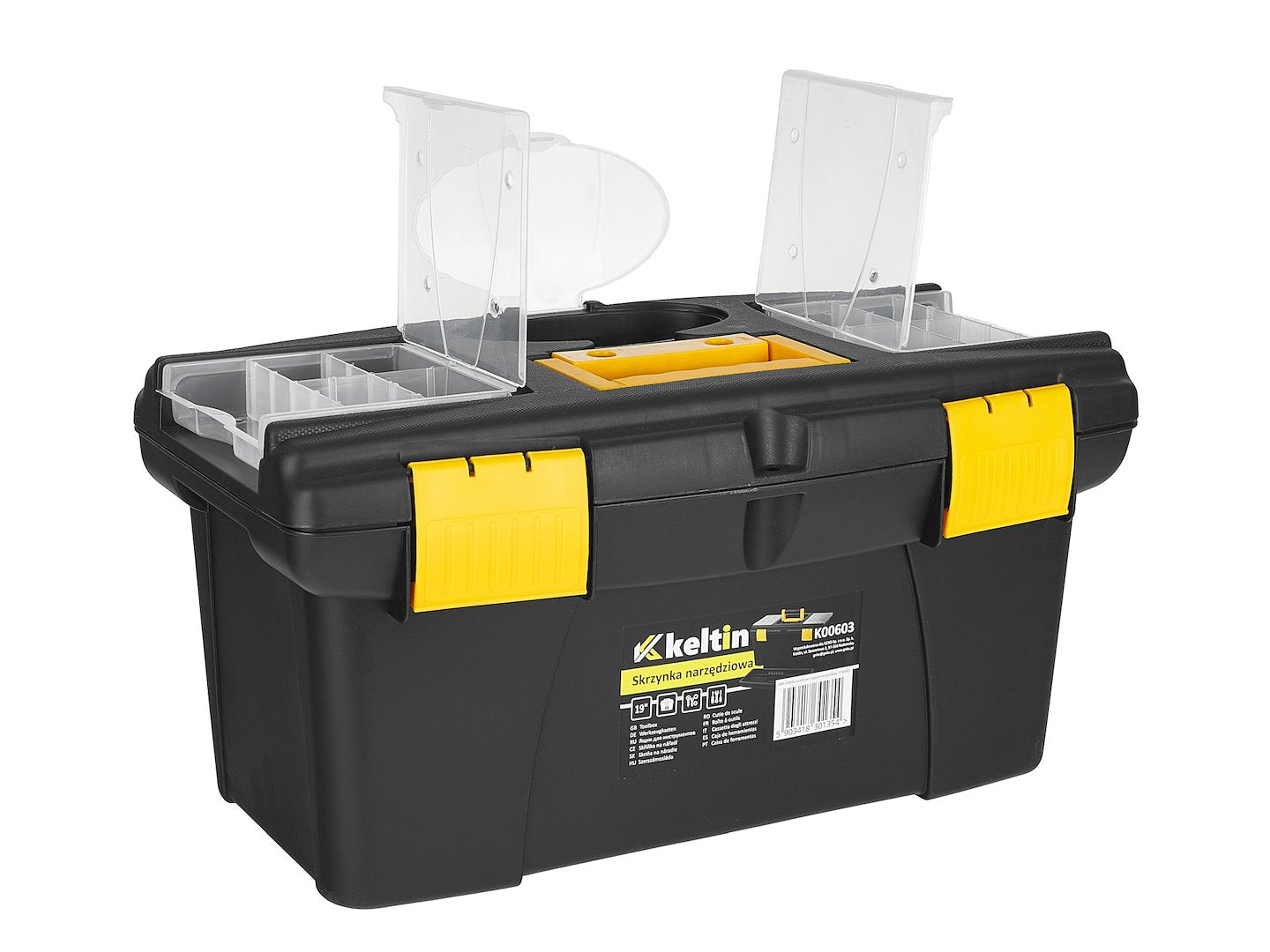 Cassetta porta utensili, nero/giallo, 19", 49 x 27.5 x 24 cm Keltin