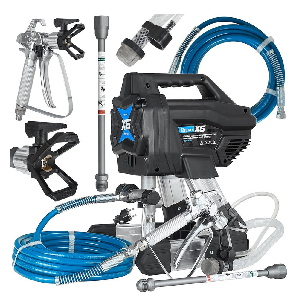 Pistola per pompa verniciatura idrodinamica X6 700 W 200 Bar 1.4 litro/min tubo 15 m, ugello 0.517 , spruzzo vernice ad alta pressione, uso commerciale per forniture di verniciatura per auto casa Geko