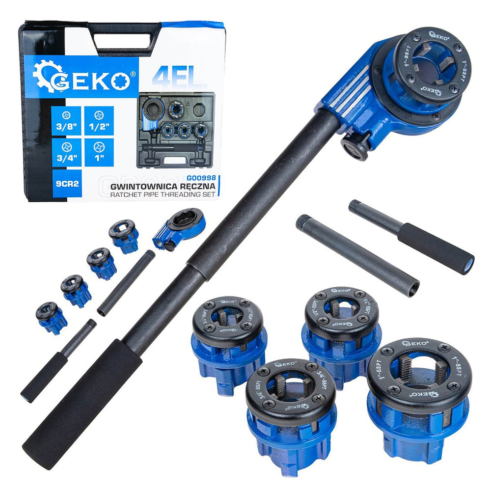 Set-kit filiera manuale a cricco per tubi 3/8''- 1'' Geko