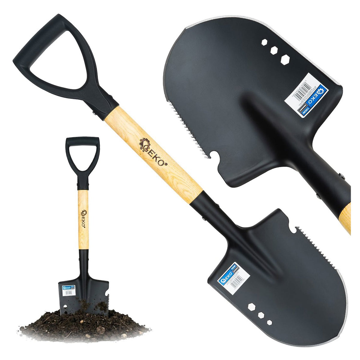 Pala con manico a D, pala da giardino compatta con manico in legno 70 cm
