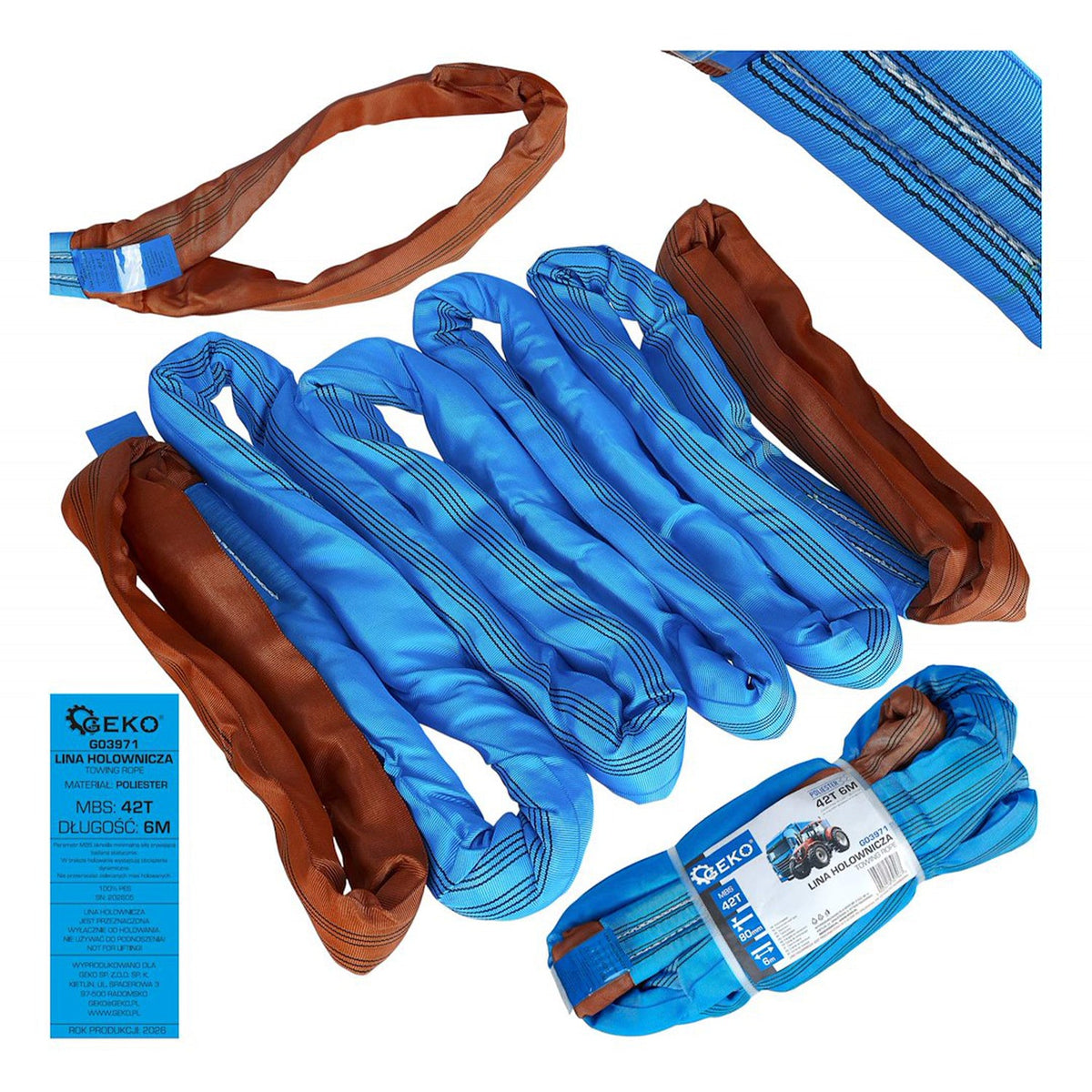 Cinghia di traino professionale 6 m 42 tonnellate per veicoli pesanti Geko