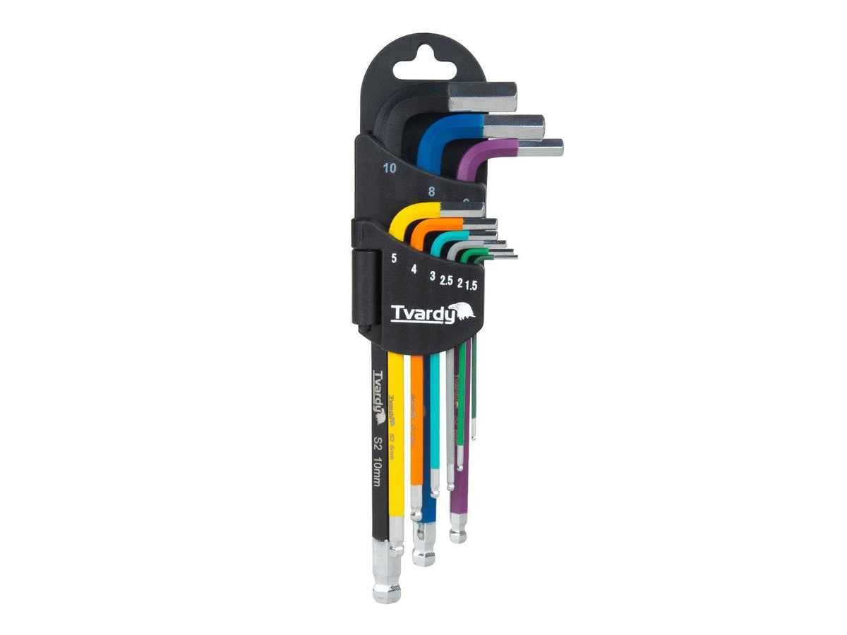 Set-kit 9 chiavi a brugola corte colorate, con testa sferica, 1.5–10 mm