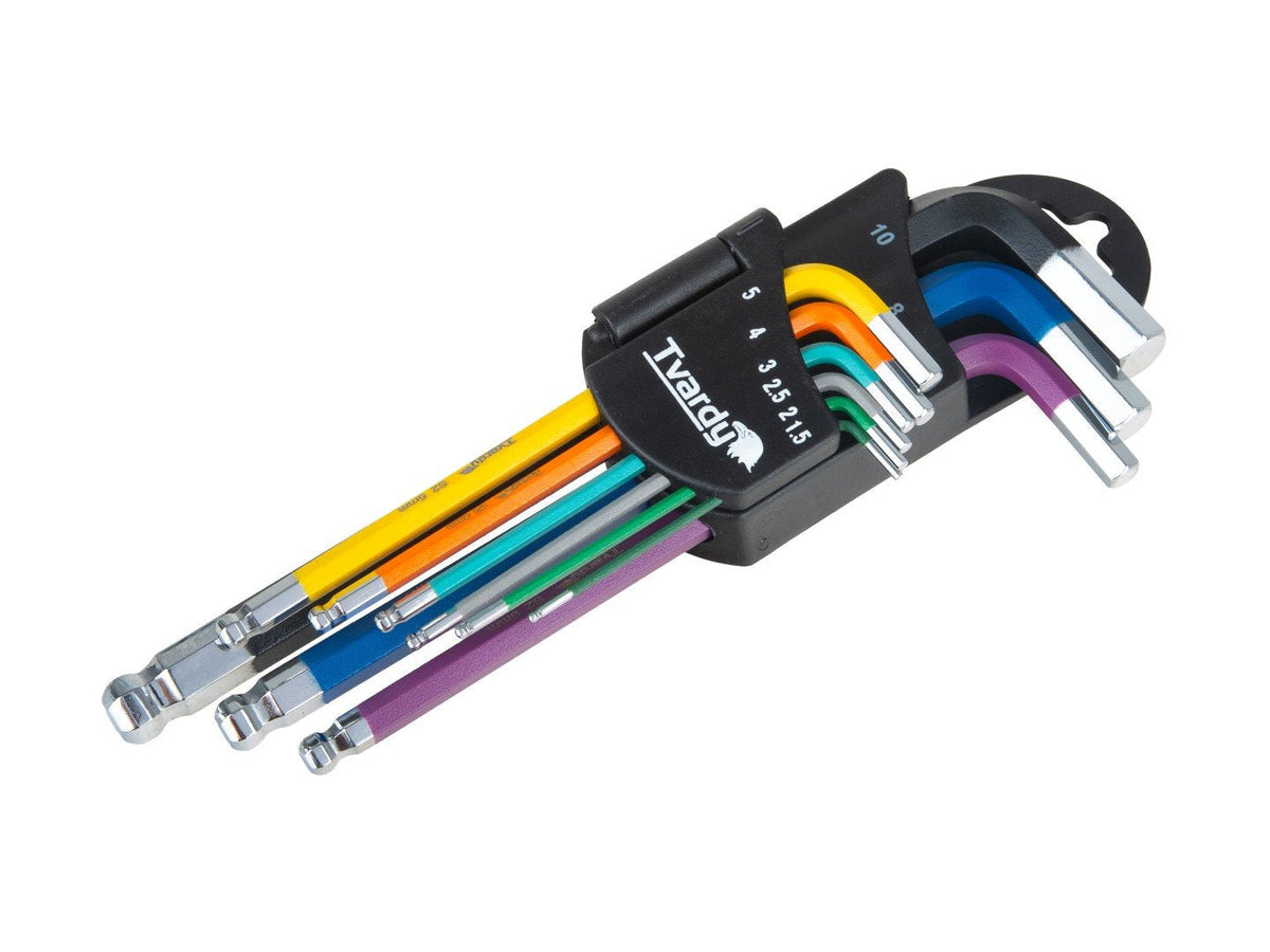 Set-kit 9 chiavi a brugola corte colorate, con testa sferica, 1.5–10 mm