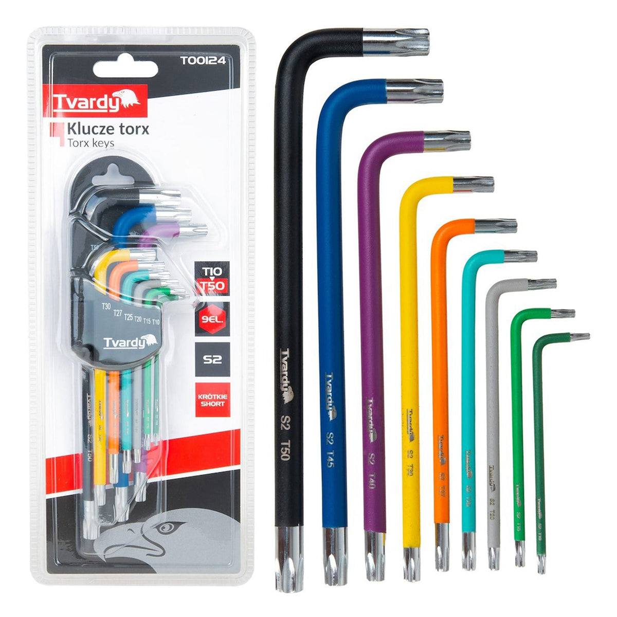 Set-kit 9 chiavi TORX corte a L colorate T10–T50 Tvardy