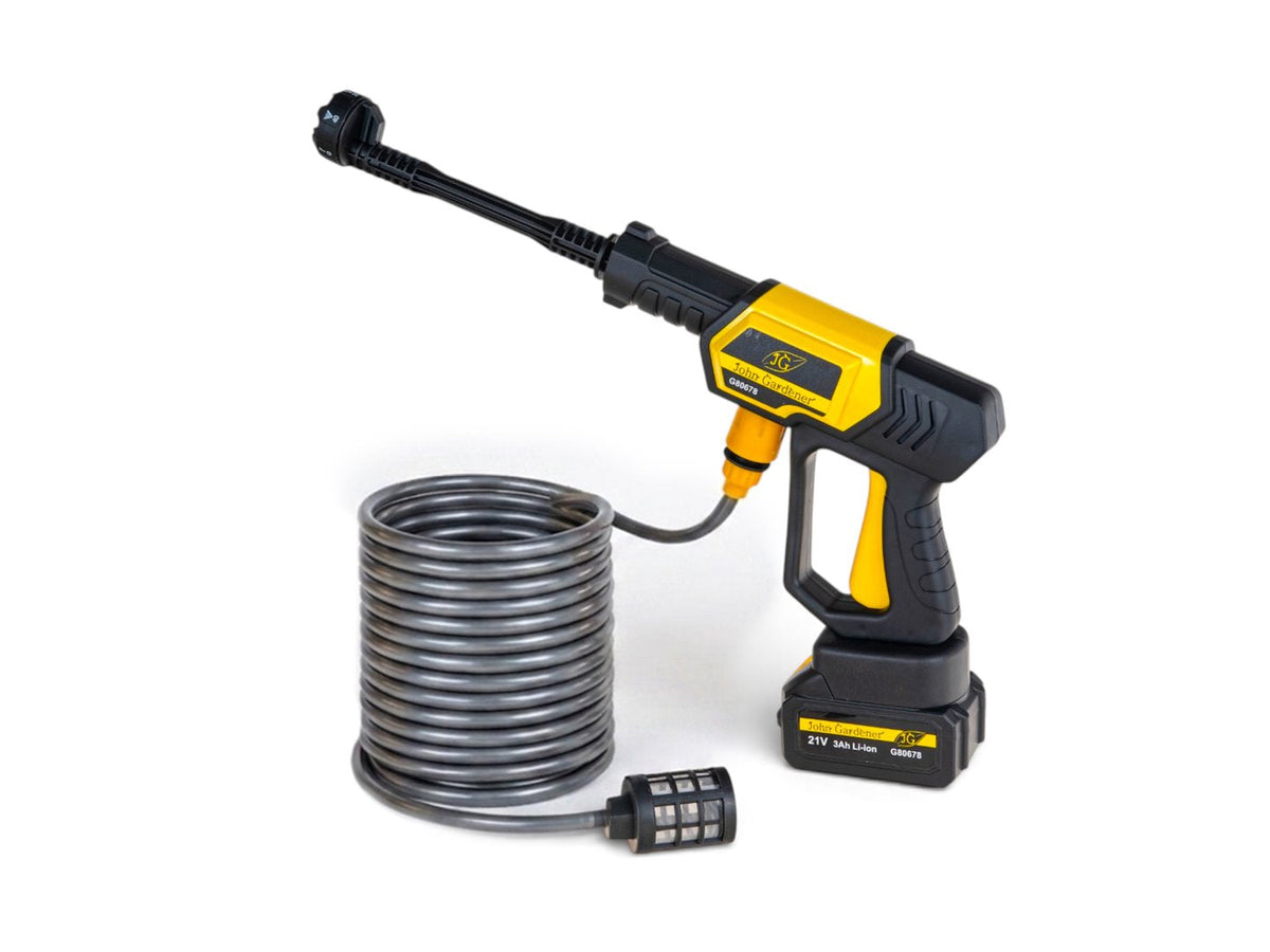 Idropulitrice portatile a batteria 120 bar, 2 batterie 3.0Ah, portata 3.7 litri/min, tubo 5 m e ugelli, per auto, terrazza, giardino Geko