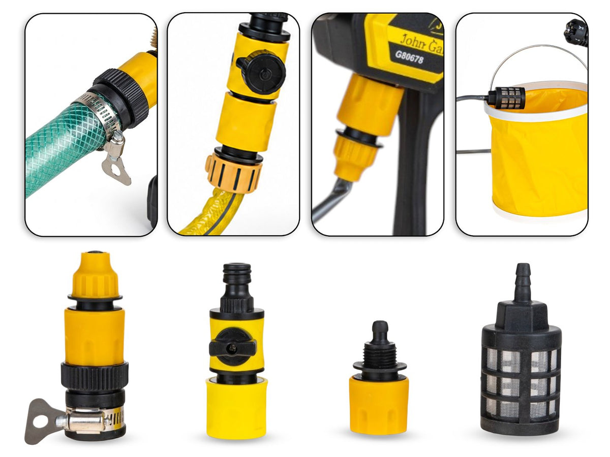 Idropulitrice portatile a batteria 120 bar, 2 batterie 3.0Ah, portata 3.7 litri/min, tubo 5 m e ugelli, per auto, terrazza, giardino Geko