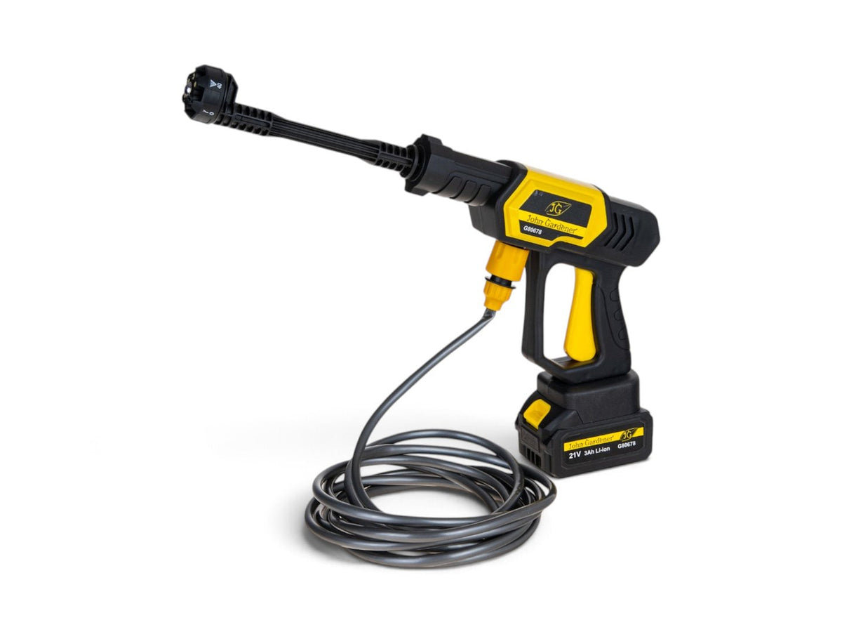 Idropulitrice portatile a batteria 120 bar, 2 batterie 3.0Ah, portata 3.7 litri/min, tubo 5 m e ugelli, per auto, terrazza, giardino Geko