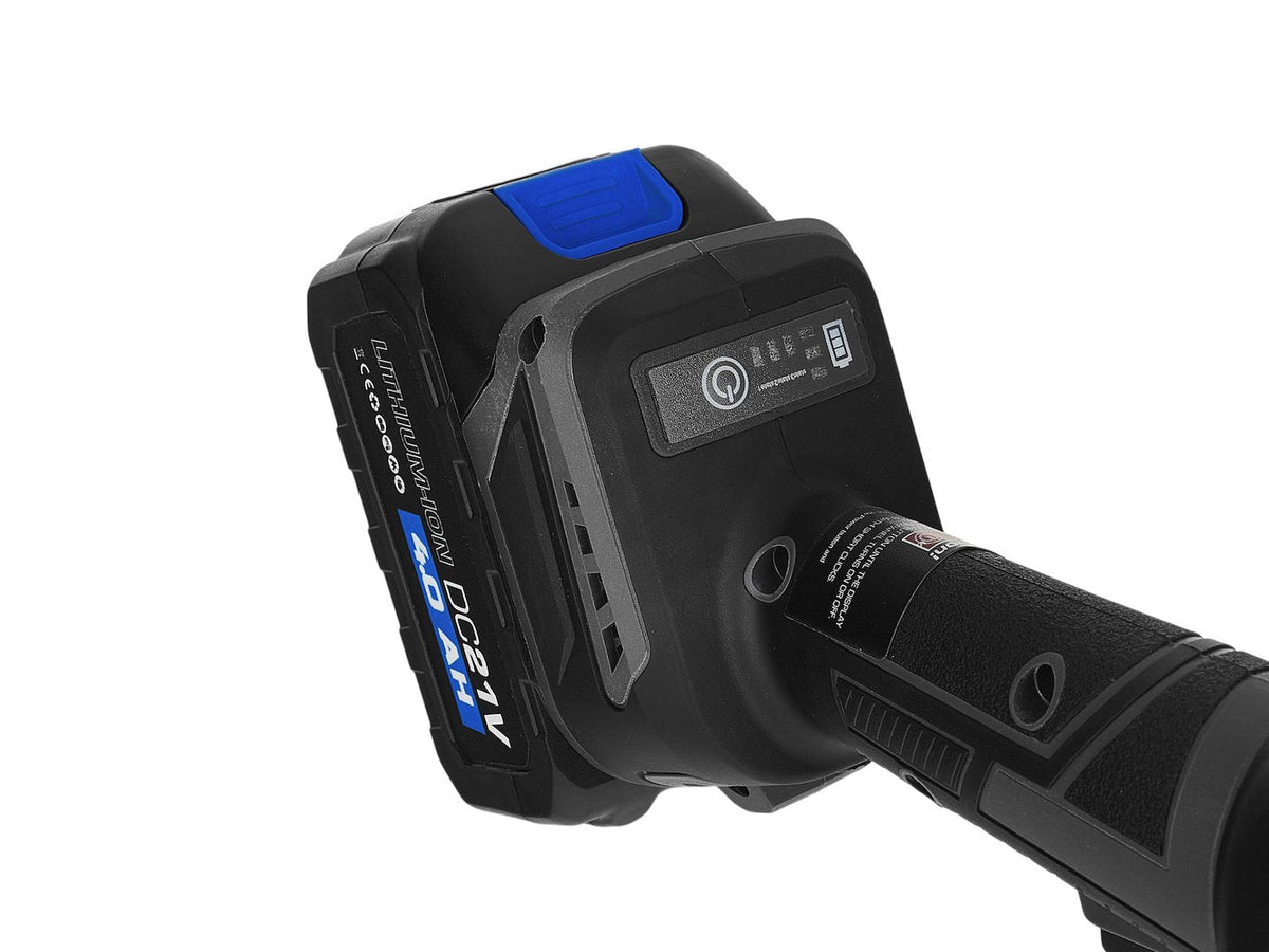 Smerigliatrice angolare a batteria 21 V – 125 mm, 950 W, 2 × 4.0 Ah Geko
