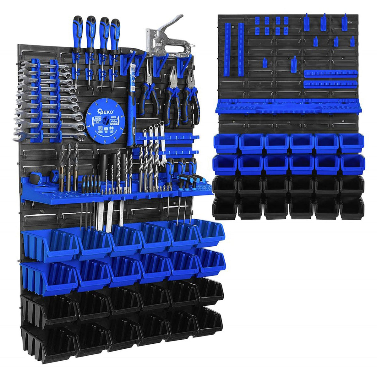 Pannello forato portautensili, portaoggetti,organizzatore da parete con contenitori/cassette, portattrezzi per garage e officina, 576 x 780 mm Geko