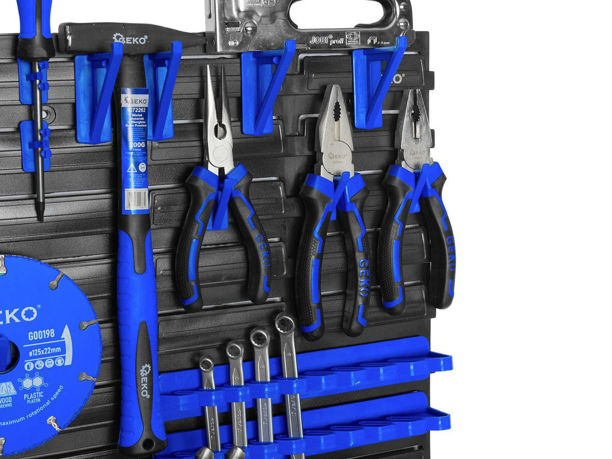 Pannello forato portautensili, portaoggetti,organizzatore da parete con contenitori/cassette, portattrezzi per garage e officina, 576 x 780 mm Geko