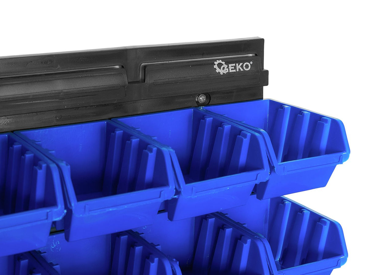 Pannello forato portautensili, portaoggetti,organizzatore da parete con 82 contenitori/cassette, portattrezzi per garage e officina, 780x780mm Geko