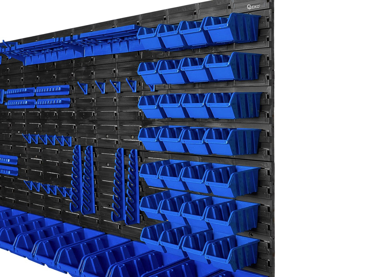 Pannello forato portautensili, portaoggetti,organizzatore da parete con contenitori/cassette, portattrezzi per garage e officina,140 elementi 2304x780mm Geko