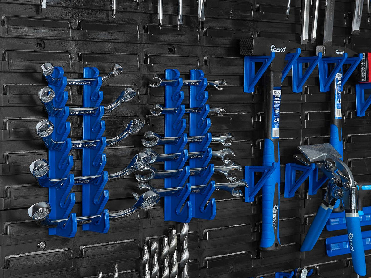 Pannello forato portautensili, portaoggetti,organizzatore da parete con contenitori/cassette, portattrezzi per garage e officina,140 elementi 2304x780mm Geko