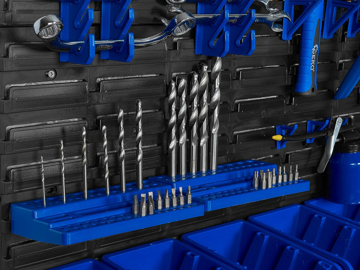 Pannello forato portautensili, portaoggetti,organizzatore da parete con contenitori/cassette, portattrezzi per garage e officina,140 elementi 2304x780mm Geko