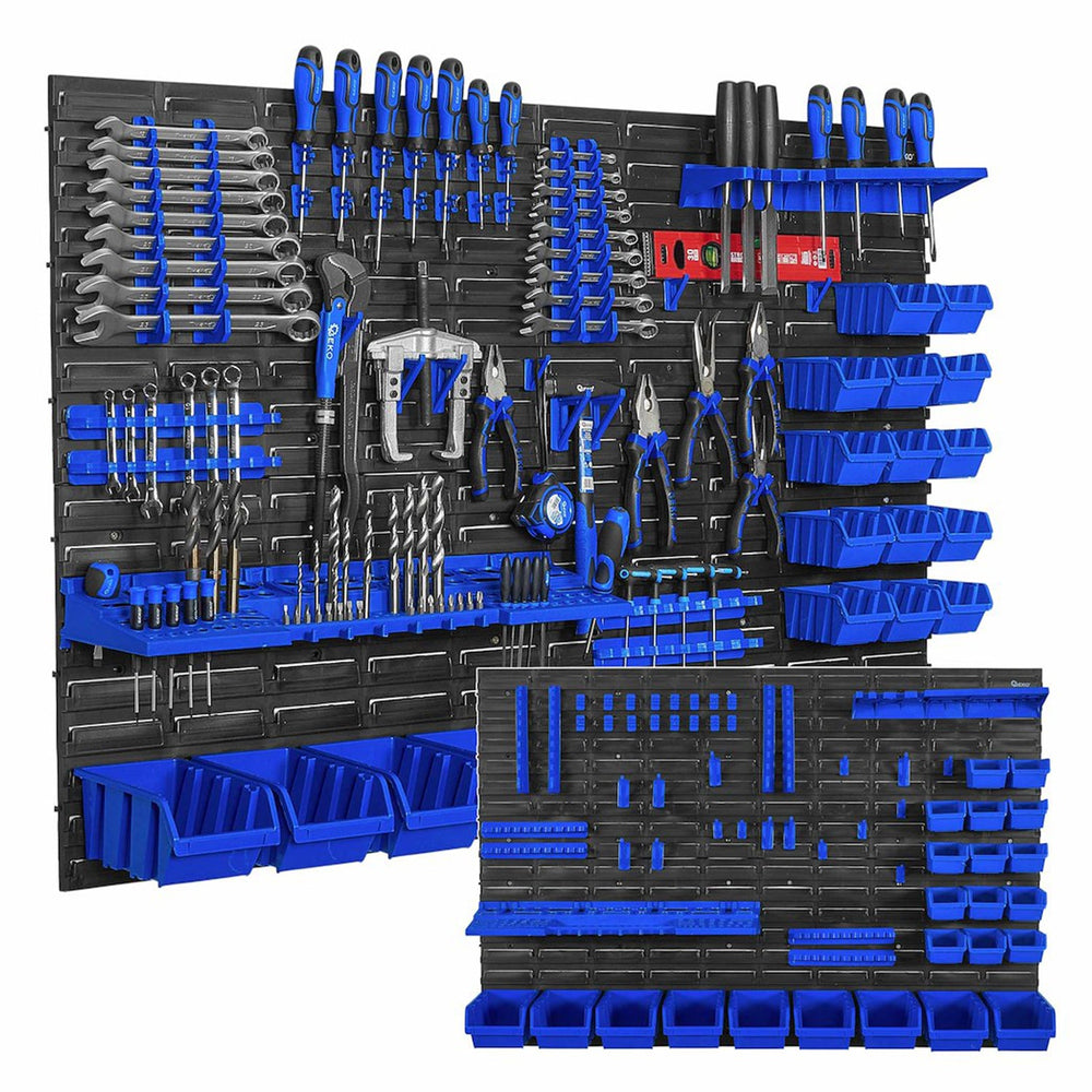 Pannello forato portautensili, portaoggetti,organizzatore da parete con contenitori/cassette, portattrezzi per garage e officina,69 elementi 1152x780mm Geko