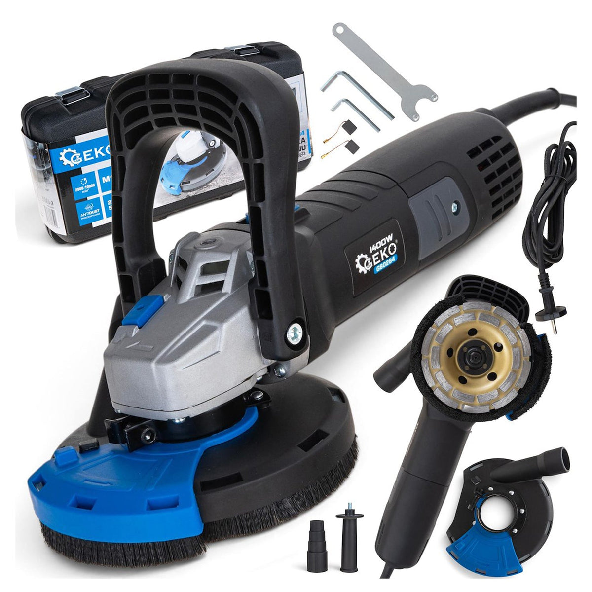 Levigatrice per calcestruzzo, 125 mm, con valigetta, velocità regolabile, 1400 W Geko