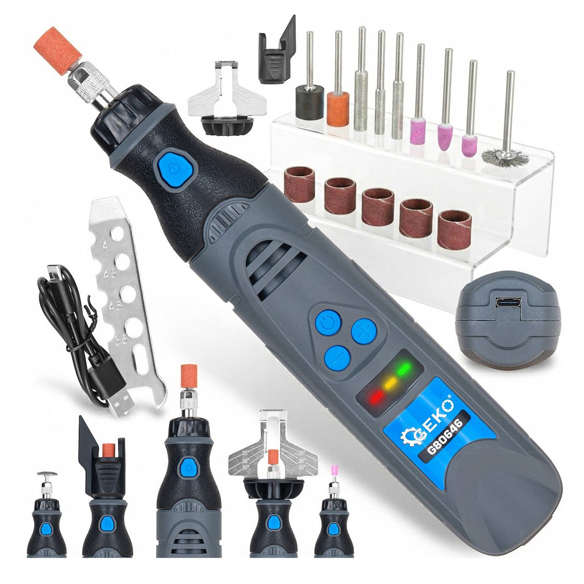 Mini smerigliatrice diritta a batteri 3.6 V – 1500 mAh, con accessori Geko