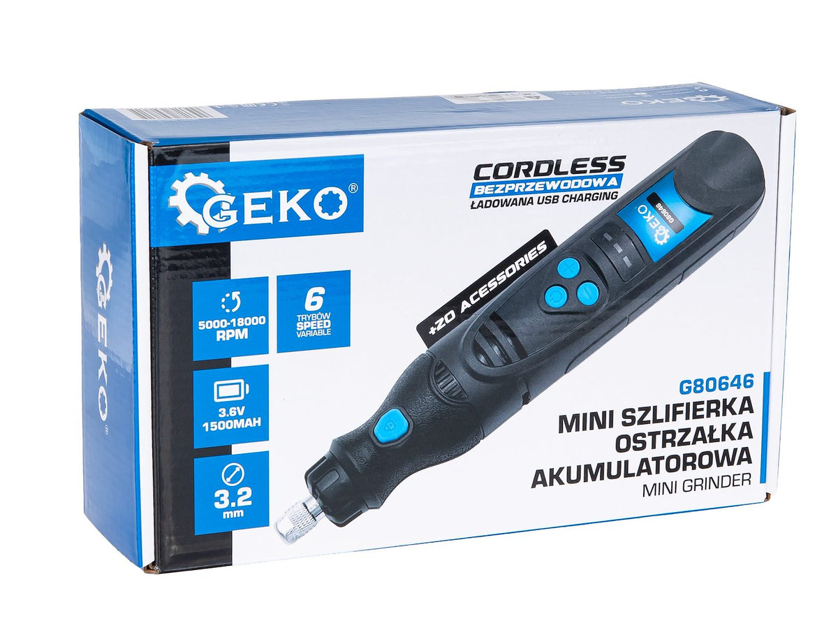 Mini smerigliatrice diritta a batteri 3.6 V – 1500 mAh, con accessori Geko
