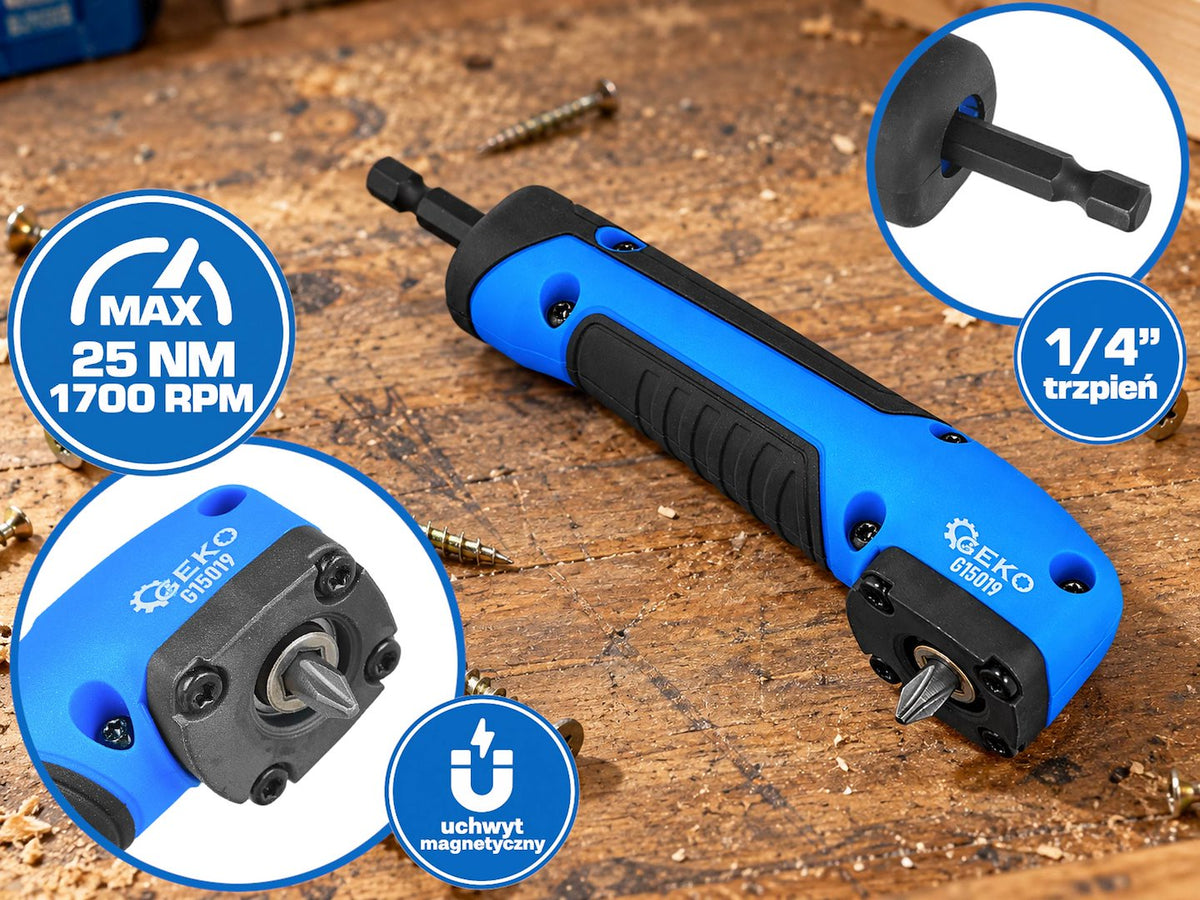 Adattatore angolare per avvitatore 1/4", 150 mm, 25 Nm Geko
