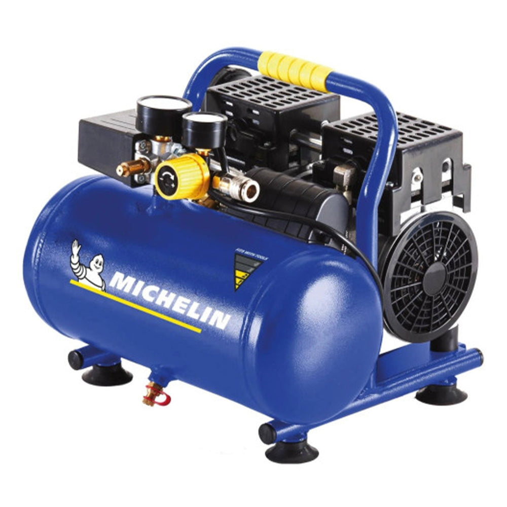 Compressore aria Michelin MX 6-1 230 V - silenziato 8 bar - con capacità del serbatoio di 6 litri - senza olio - per utensili pneumatici