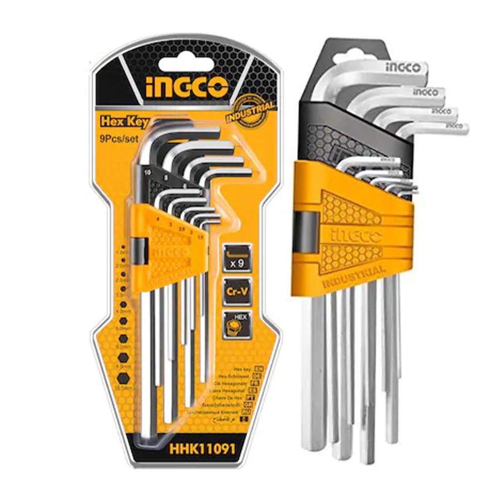 Set di chiavi a brugola/chiavi a stelo lungo, set di 9 chiavi a brugola con supporto, braccio lungo, Ingco