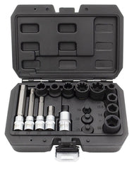 Set di bussole per pinze freno, kit di attrezzi per la regolazione dei freni con chiave di trasmissione da 1/2”, set chiavi a bussola con inserti bit, 17 pezzi