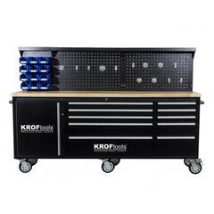 Banco da lavoro mobile con piano in legno 213 cm con 10 cassetti e 3 pannelli a parete porta utensili per officina falegname fai-da-te