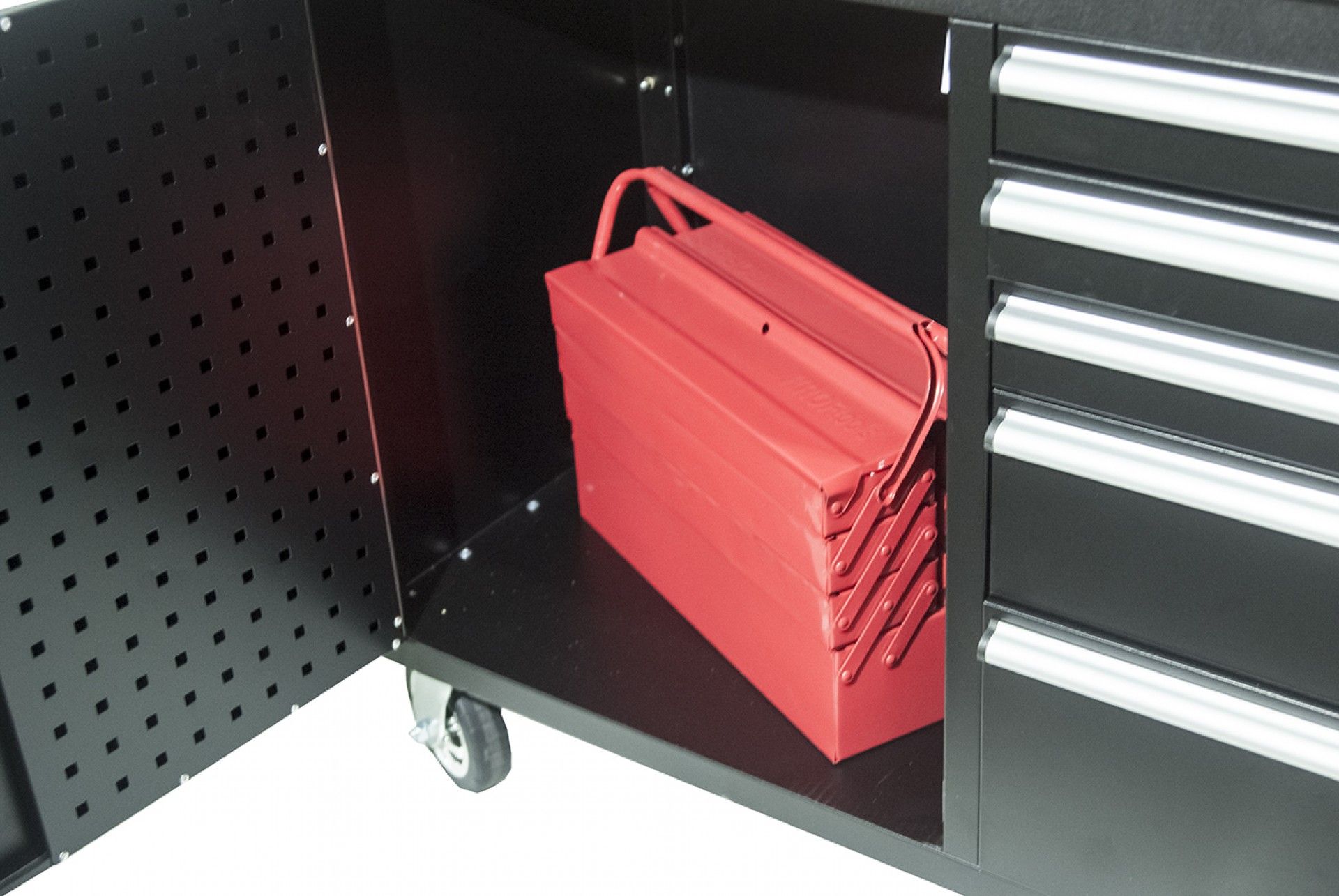 Banco da lavoro mobile con piano in legno 213 cm con 10 cassetti e 3 pannelli a parete porta utensili per officina falegname fai-da-te
