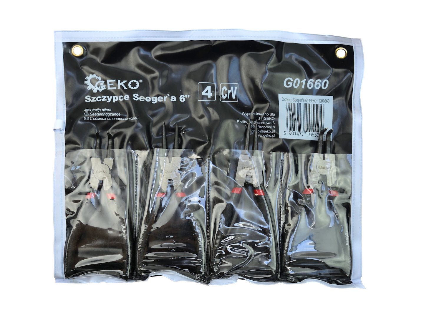 Set di pinze Seeger da 6" pollici - con molle resistenti, manici, 4 pezzi, Geko