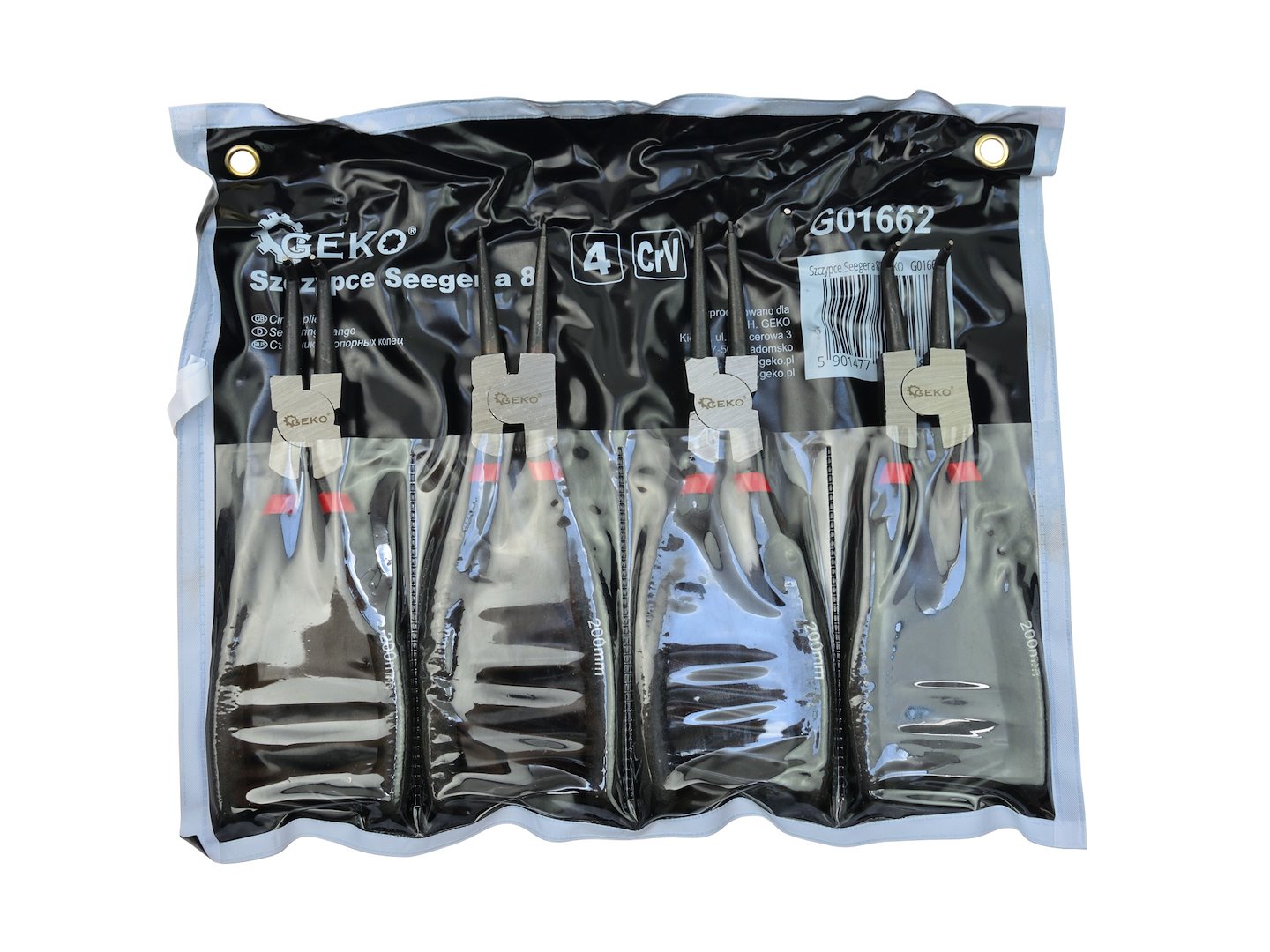 Set di 4 pinze Seeger - con molle resistenti, manici, 200 mm Geko