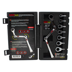 Set chiavi ad anello a cricchetto snodata con testine di ricambio, 9 pezzi Exo-Fit