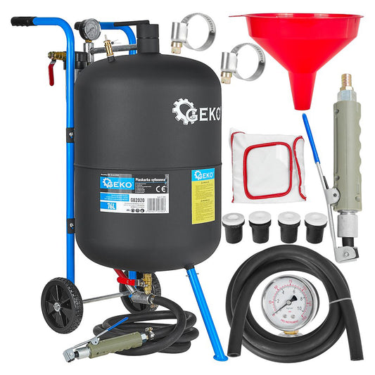 Set-kit sabbiatrice, serbatoio abrasivo portatile, sabbiatura ad aria separatore olio-acqua per rimozione di vernice macchie ruggine,76 litri compressa con tubo,pistola per sabbiare e sabbia quarzifera, 25 kg, granulometria 0,3–0,7
