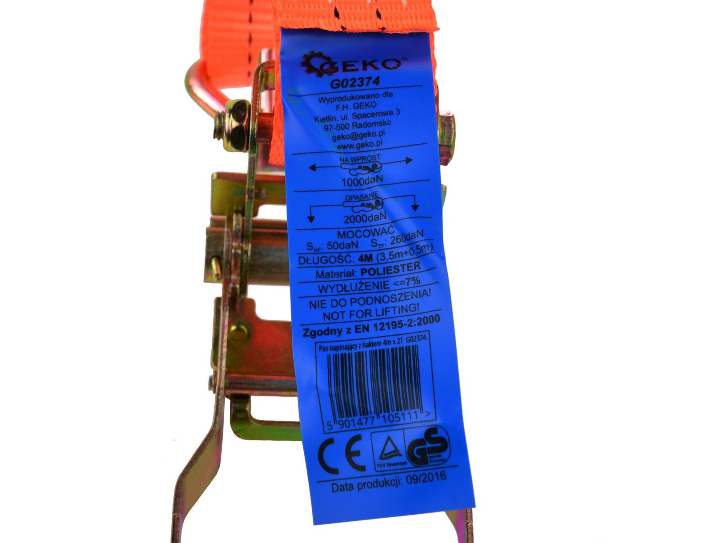 Cinghie di fissaggio con cricchetto, lunghezza 4 m, larghezza 35 mm, capacità di carico 2000 kg, conformi a DIN EN 12195-2, arancione